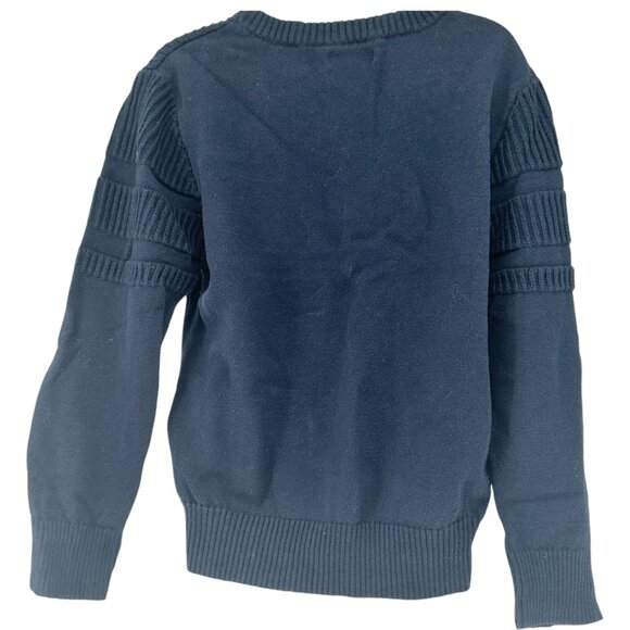 Cat & Jack Sweater Kids XS (4/5) Navy Blue Ribbed Knit 100% Cotton LS - Picture 3 of 5
